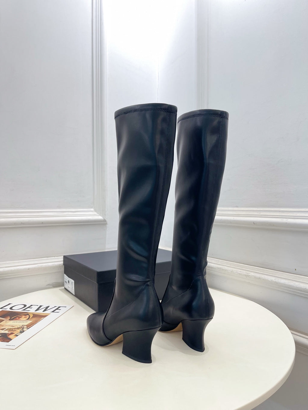 Jil Sander Black Minimalist Retro Stretch High-Shaft Boots with Block Heels