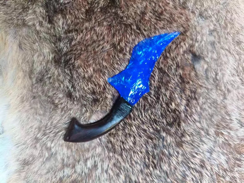 Knapped stone knife for opening packages; unique-shaped small knife; blue opal knife.