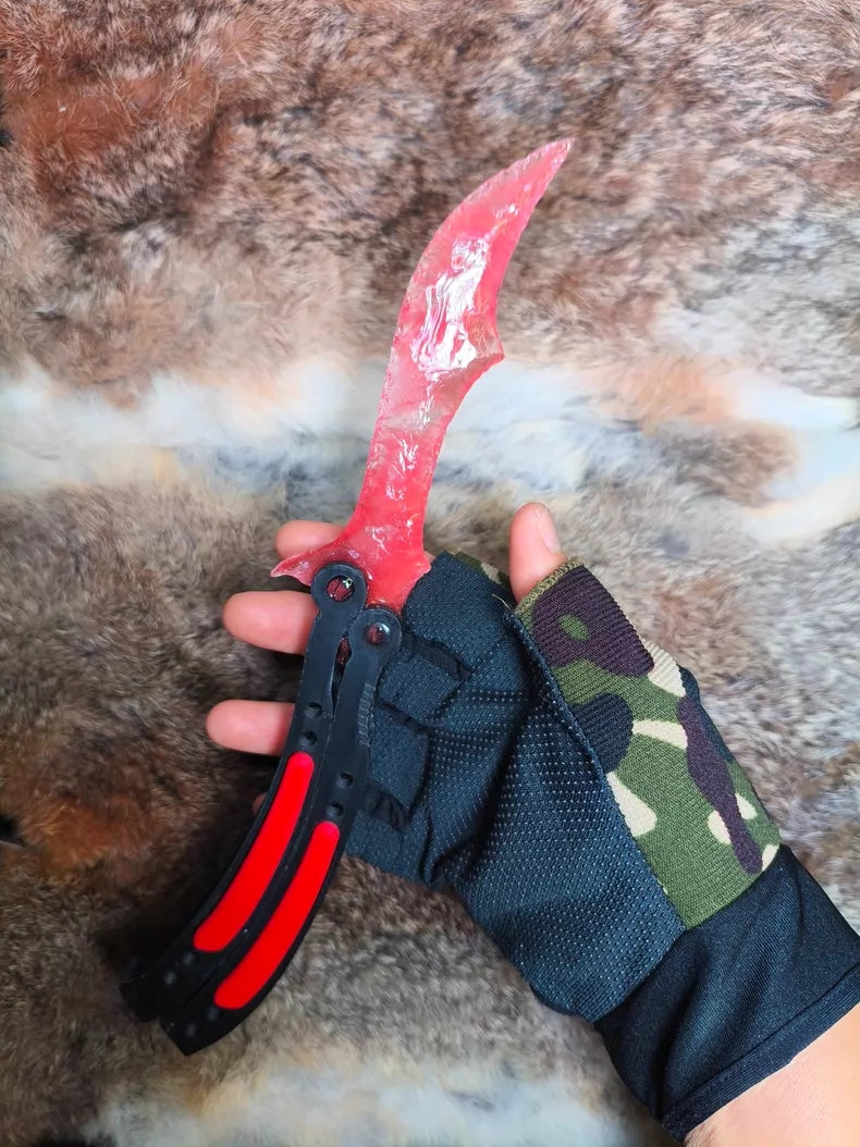 Knapped stone knife, CS:GO butterfly knife, red smelted stone blade with red gradient.