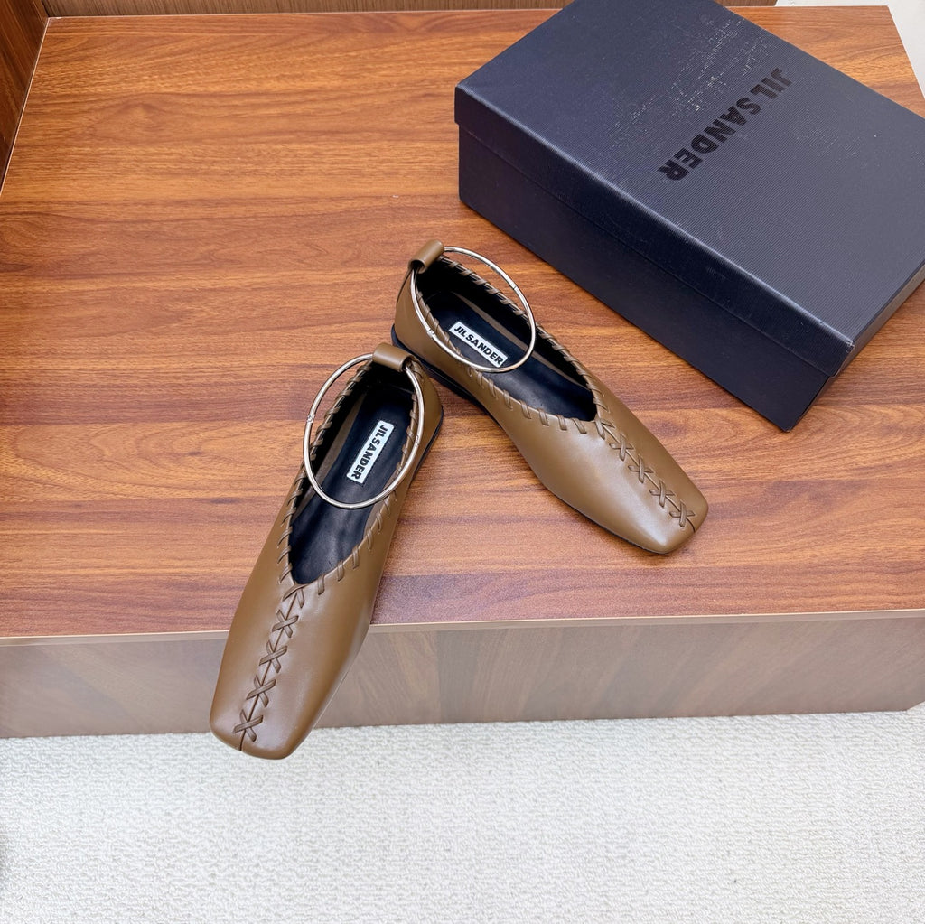 Jil Sander Classic Metallic Ring Ballet Flats (Brown)