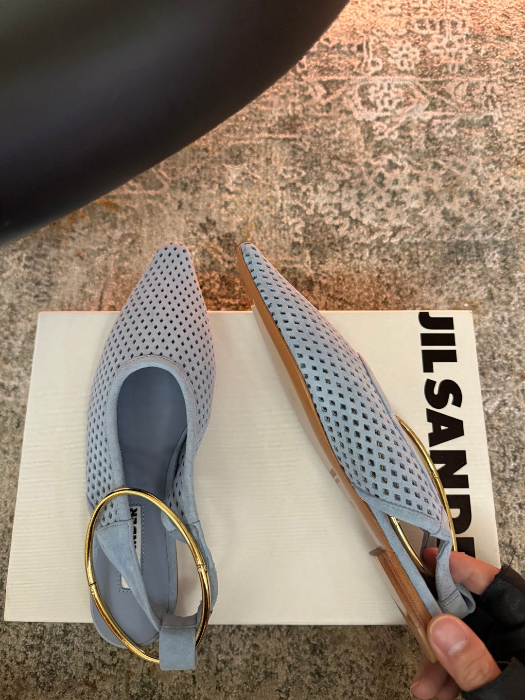 Jil Sander Pointed-Toe Perforated Suede Ballet Flats (Blue)