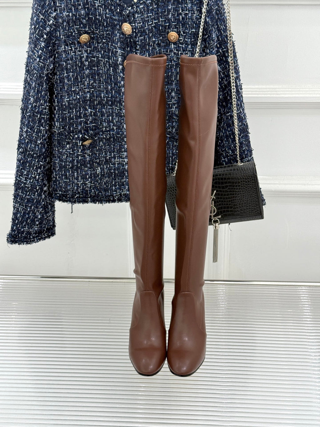 Jil Sander Block-Heel Stretch Boots (Brown)