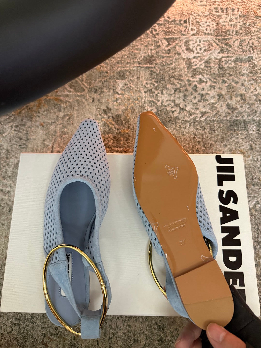 Jil Sander Pointed-Toe Perforated Suede Ballet Flats (Blue)