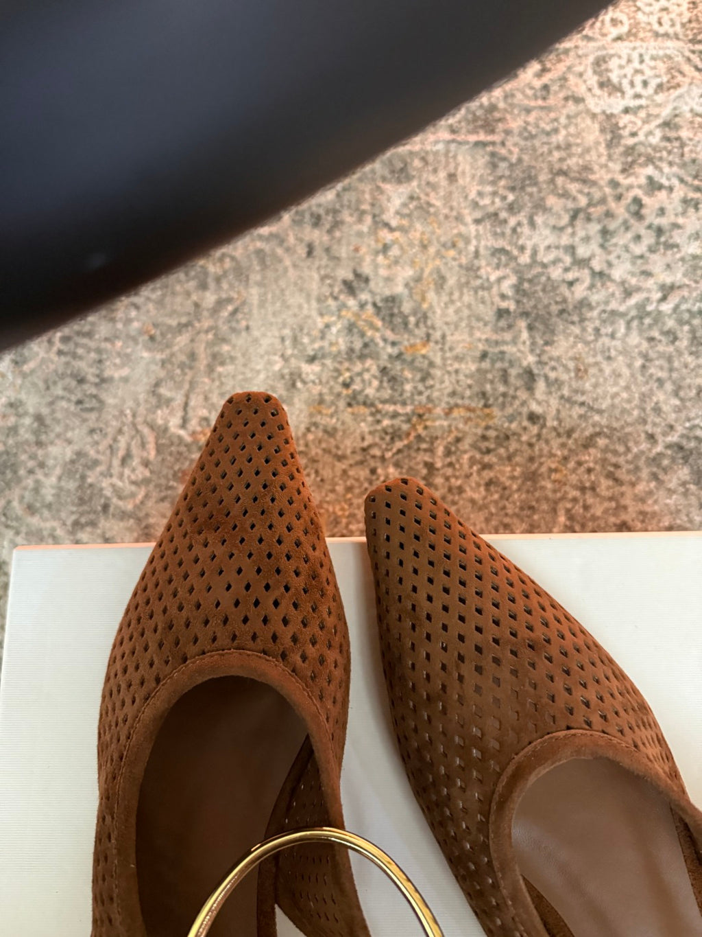 Jil Sander Pointed-Toe Perforated Suede Ballet Flats (Brown)