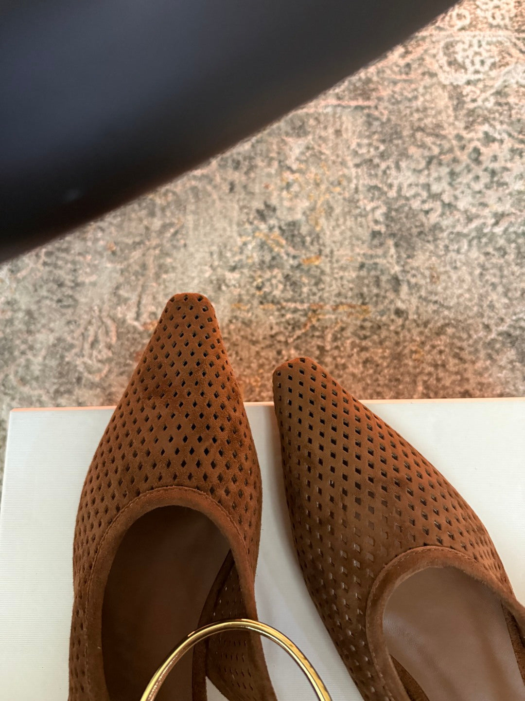 Jil Sander Pointed-Toe Perforated Suede Ballet Flats (Brown)
