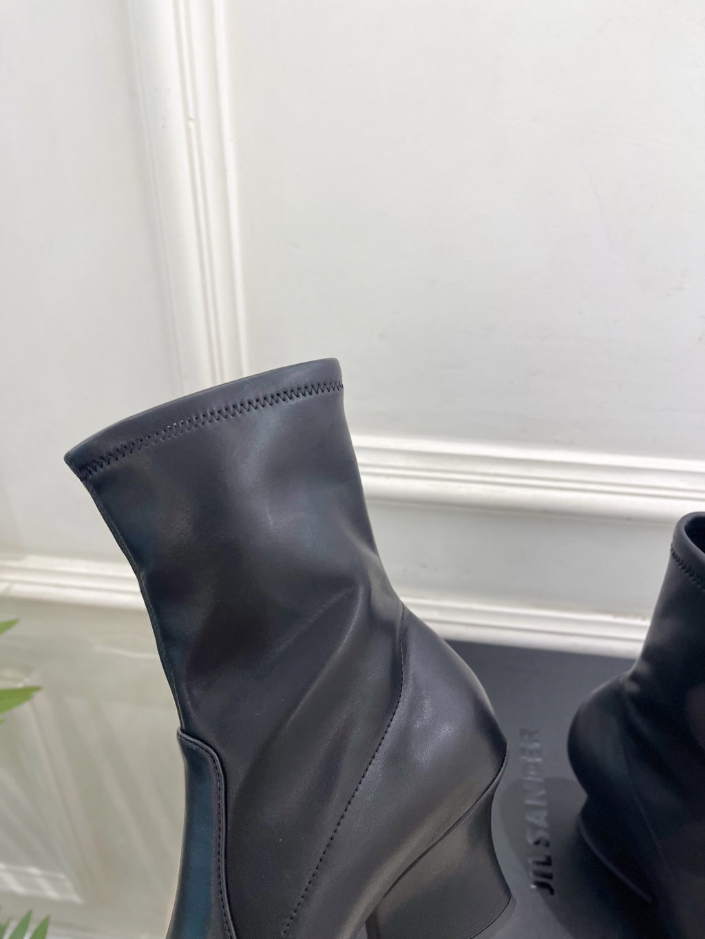 Jil Sander Minimalist Retro Stretch Ankle Boots with Block Heels Black