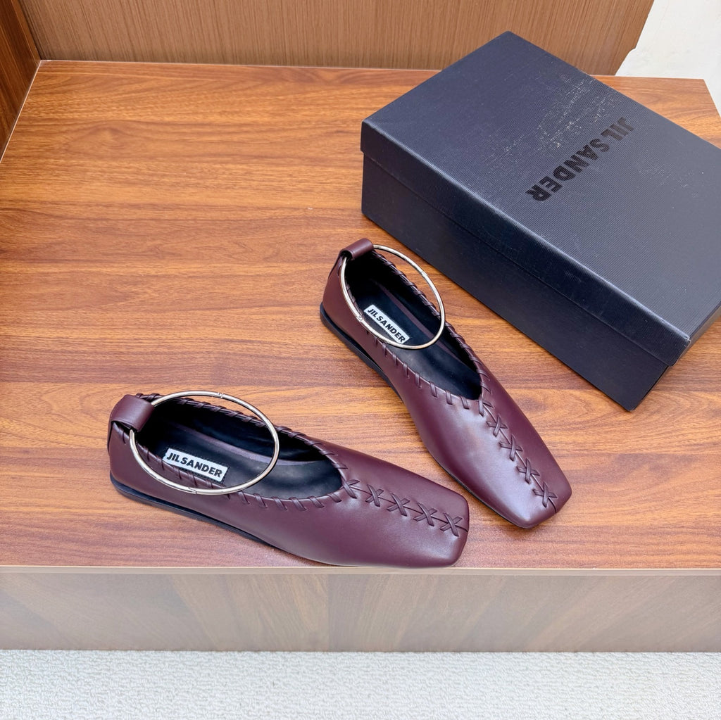 Jil Sander Classic Metallic Ring Ballet Flats (Red)