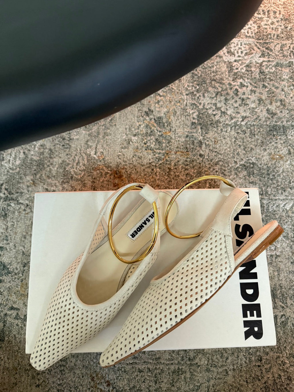 Jil Sander Pointed-Toe Perforated Suede Ballet Flats (Off-White)
