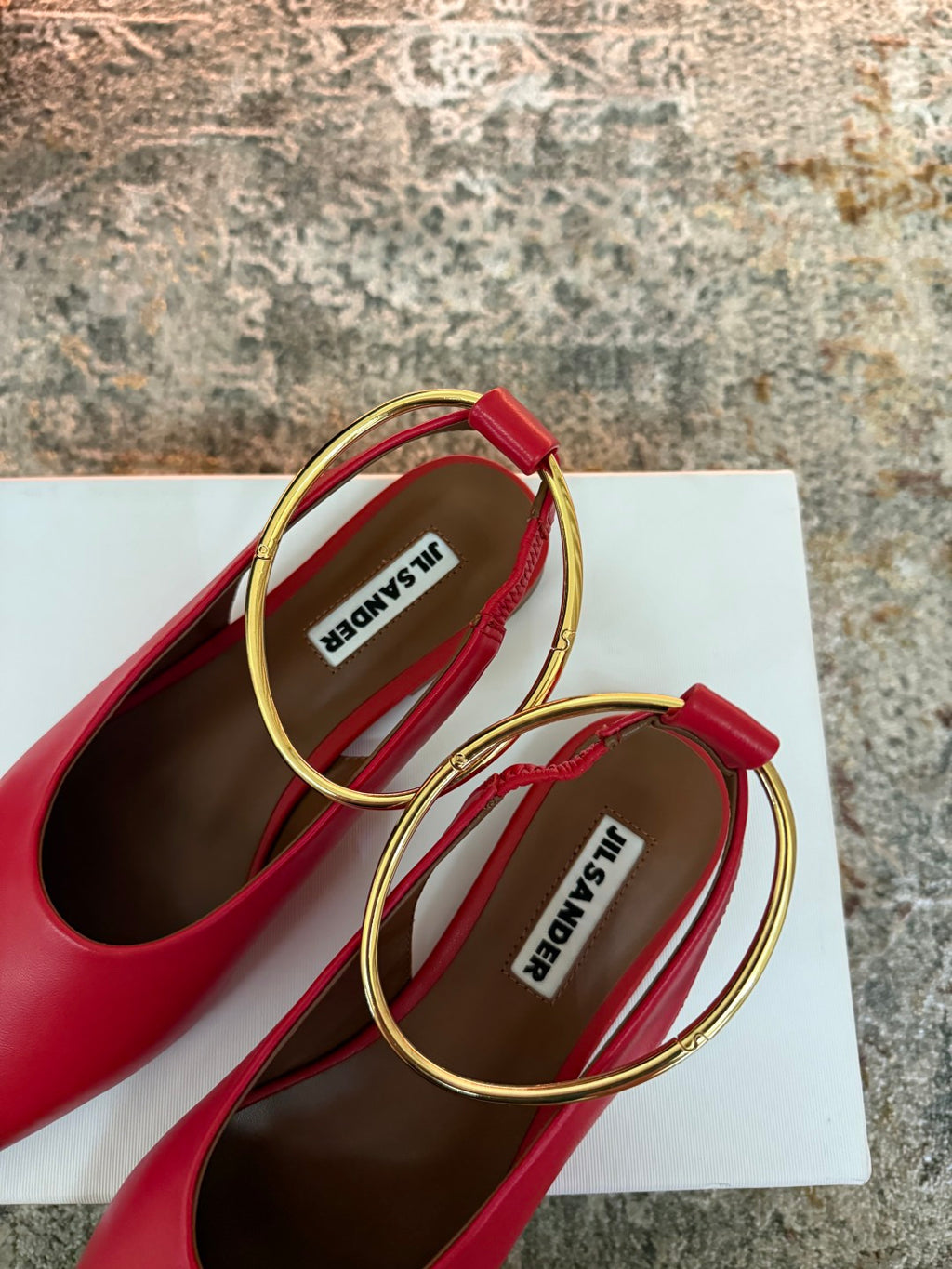 Jil Sander Leather Ballet Flats with Metal Ring (Red)
