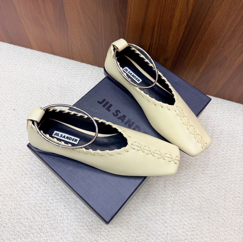 Jil Sander Classic Metallic Ring Ballet Flats (Off-White)