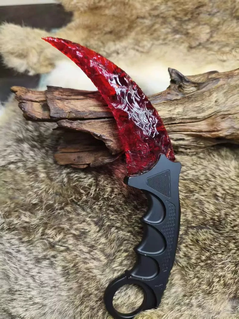 Ruby-hilted Karambit with Chipped-Stone Style Blade – "Blazing Red Dragon Crystal" / "Bloody Flame" Edition