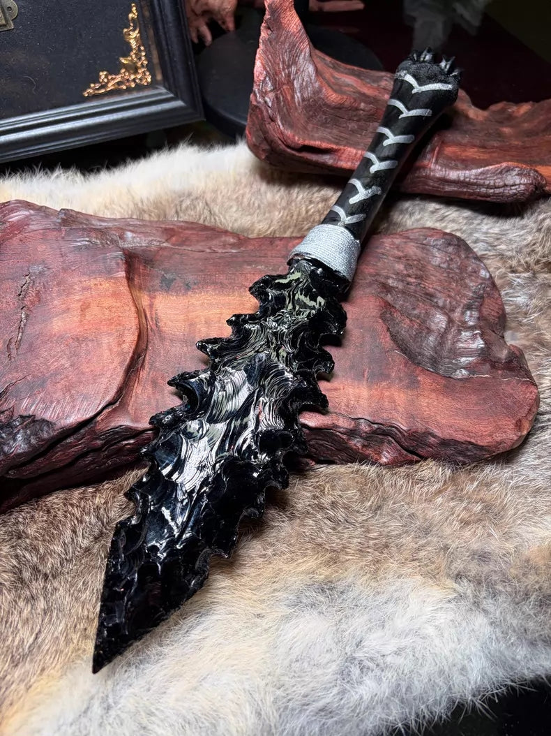Knapped Stone Tool: Obsidian Blade / "Dragon-Glass" Blade — Obsidian "Dark Series": *Sea Beast*