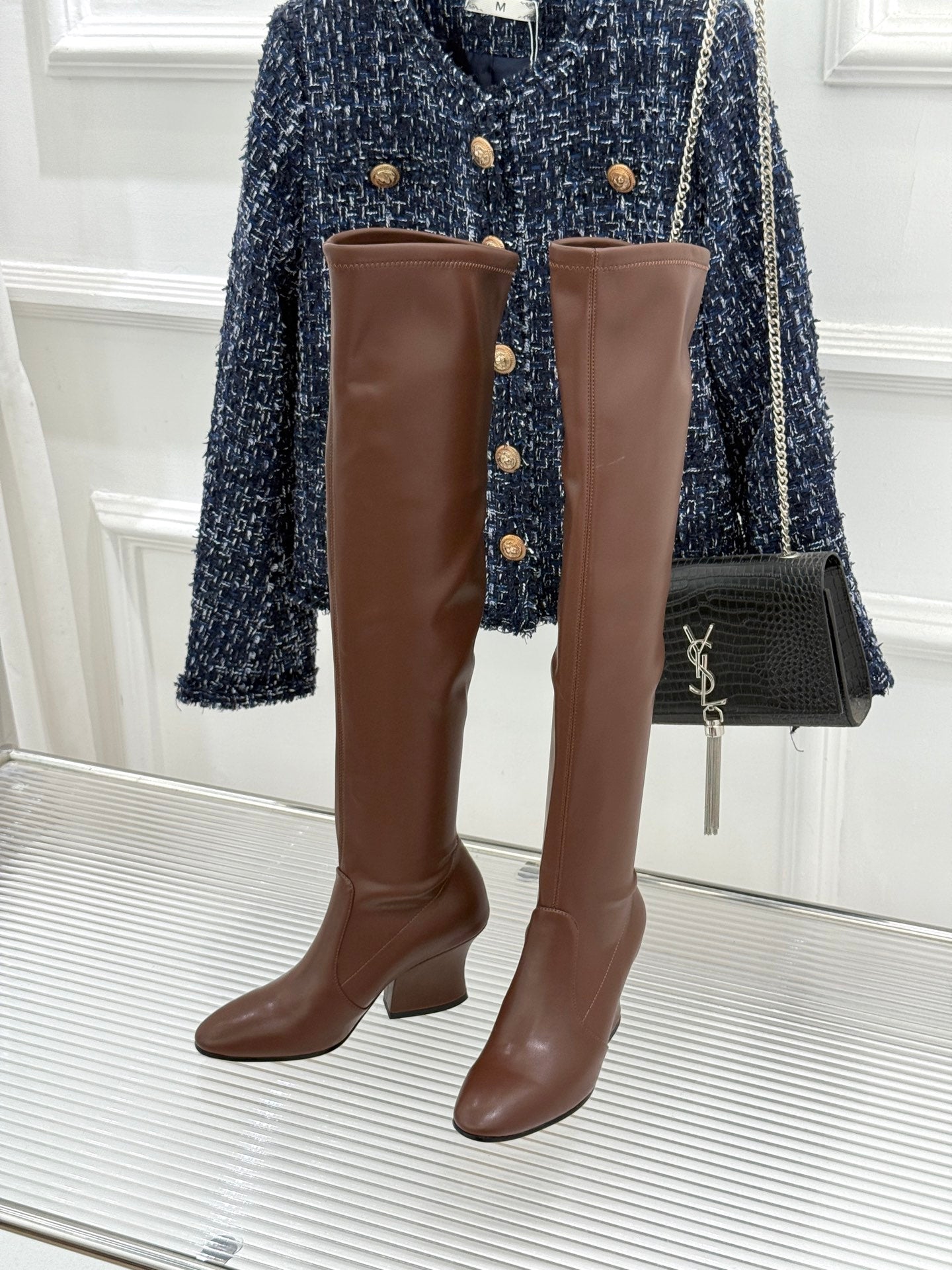 Jil Sander Block-Heel Stretch Boots (Brown)