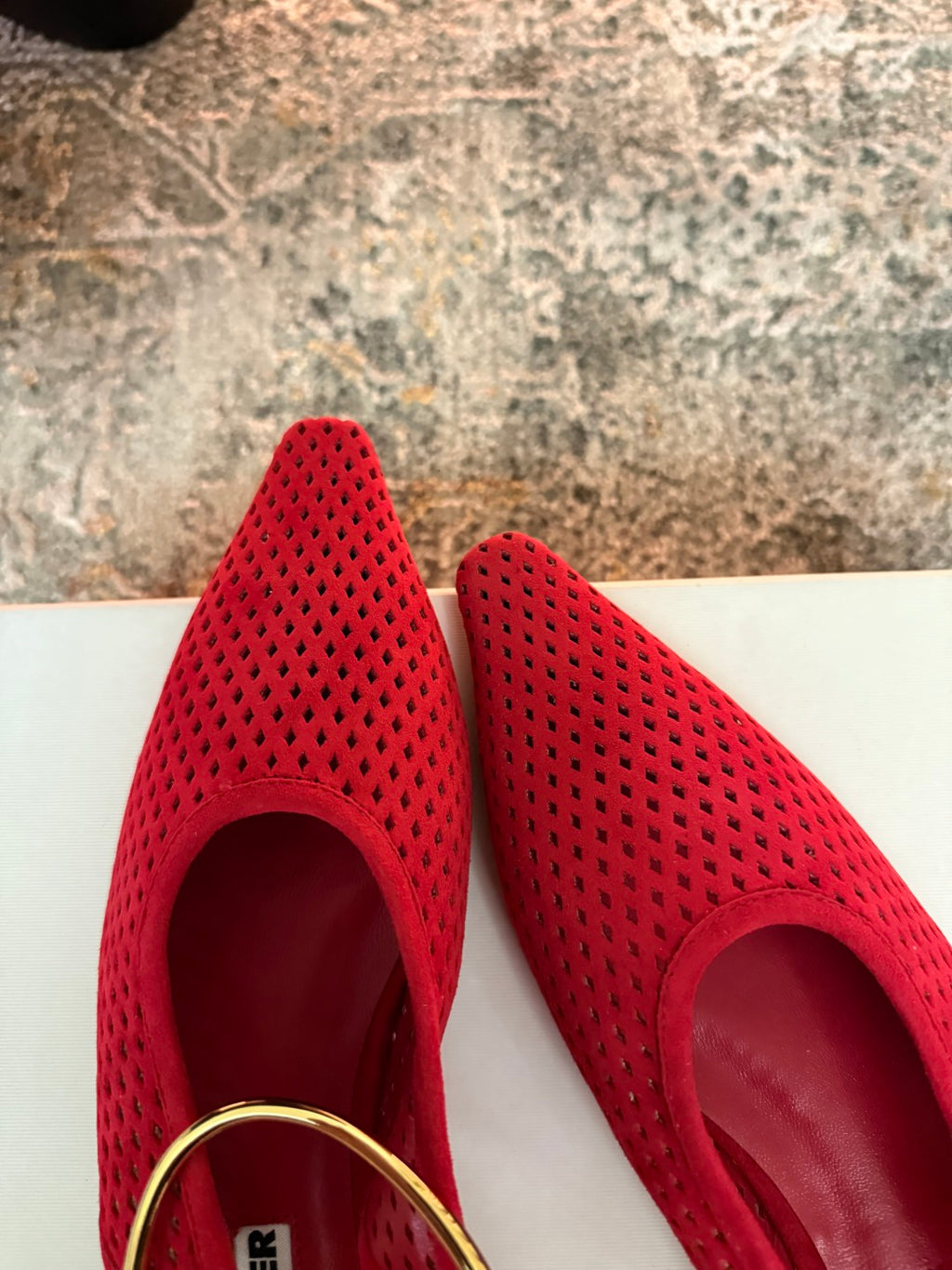 Jil Sander Pointed-Toe Perforated Suede Ballet Flats (Red)