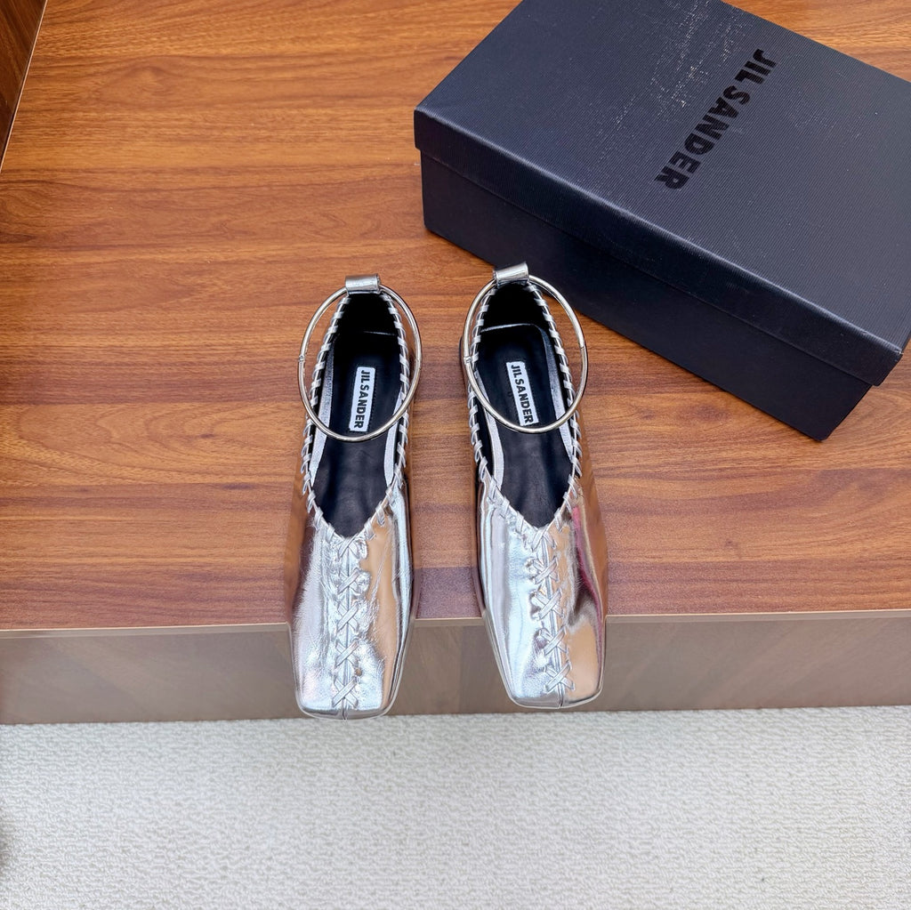Jil Sander Classic Metallic Ring Ballet Flats (Silver)