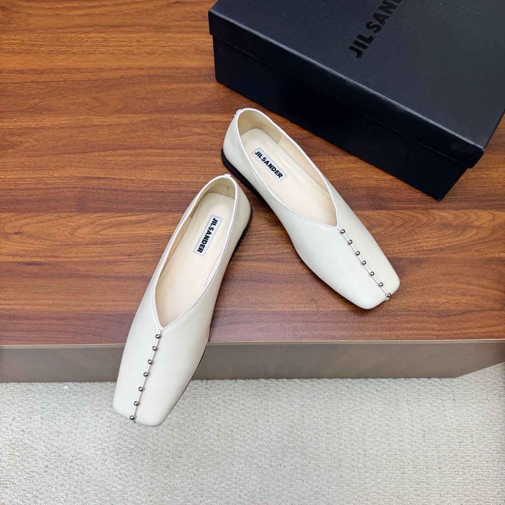 Jil Sander Stud-Embellished Leather Ballet Flats (White)