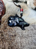Chipped stone pendant, wolf head/wolf king pendant, obsidian crystal, white opal.