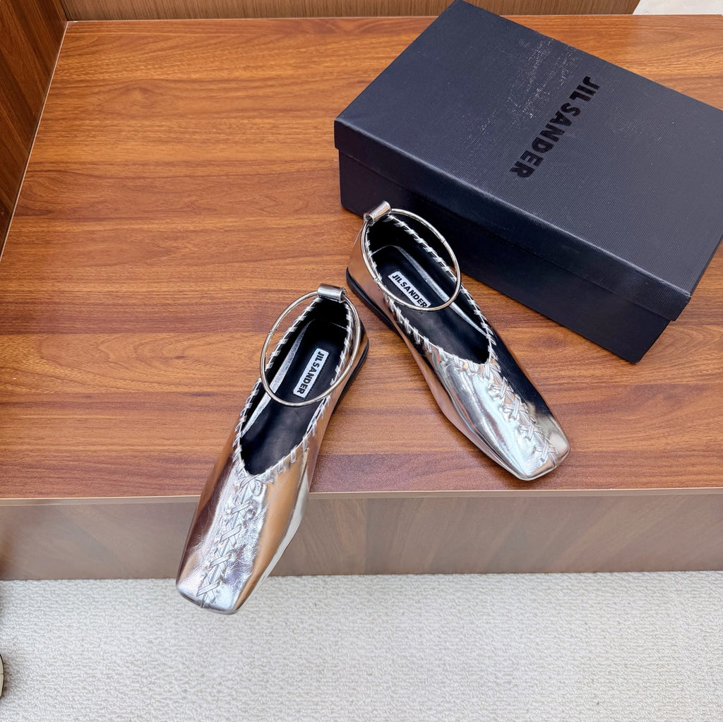Jil Sander Classic Metallic Ring Ballet Flats (Silver)