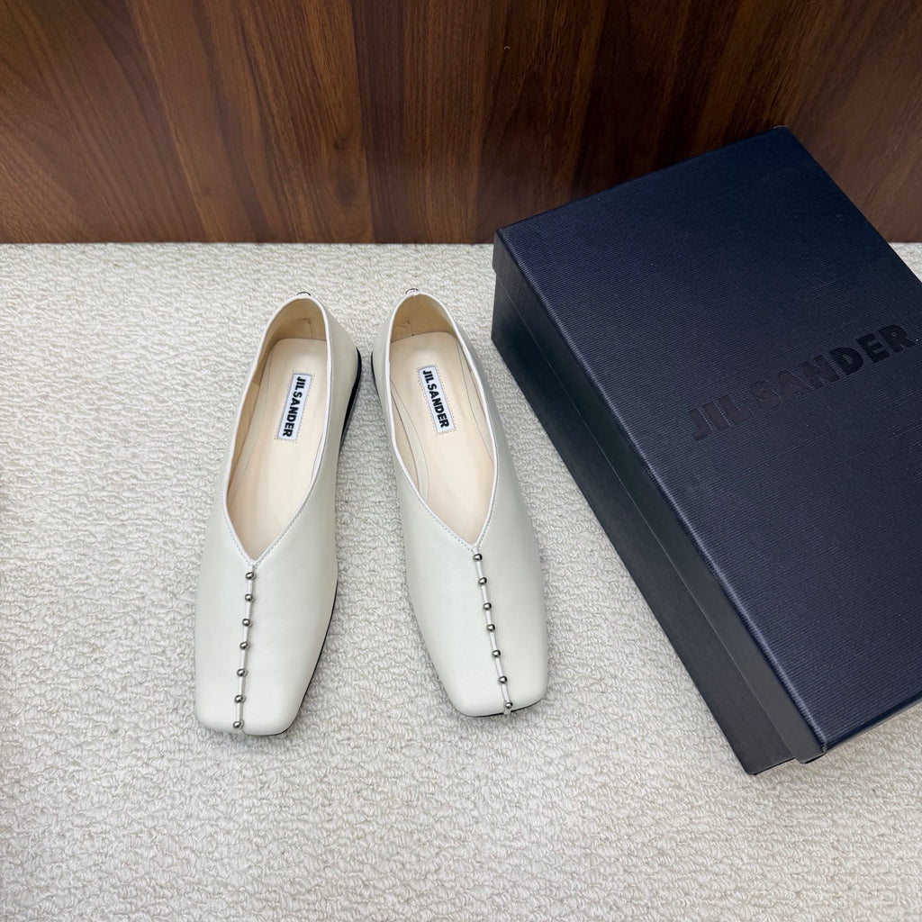Jil Sander Stud-Embellished Leather Ballet Flats (White)