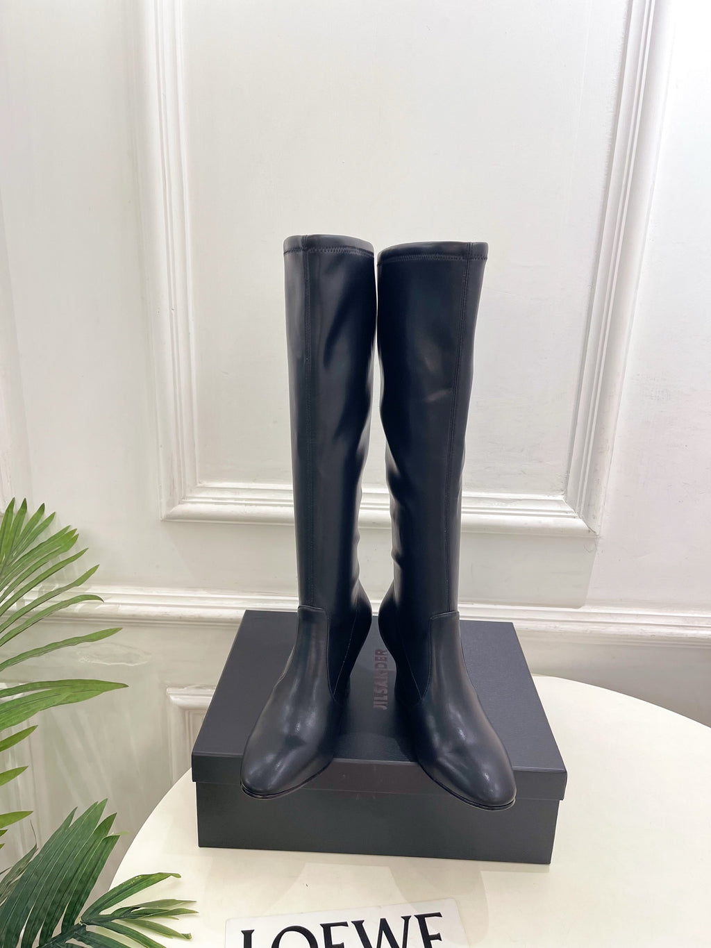 Jil Sander Black Minimalist Retro Stretch High-Shaft Boots with Block Heels