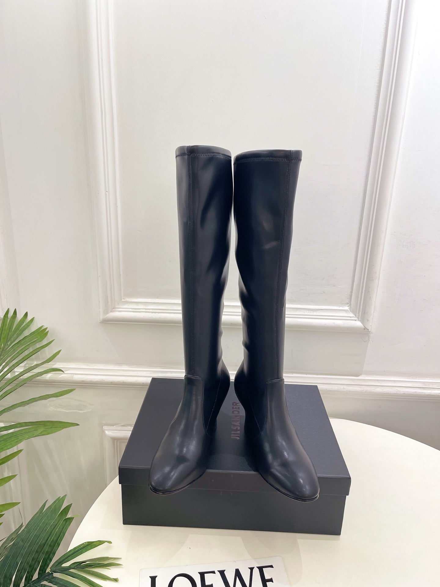 Jil Sander Black Minimalist Retro Stretch High-Shaft Boots with Block Heels