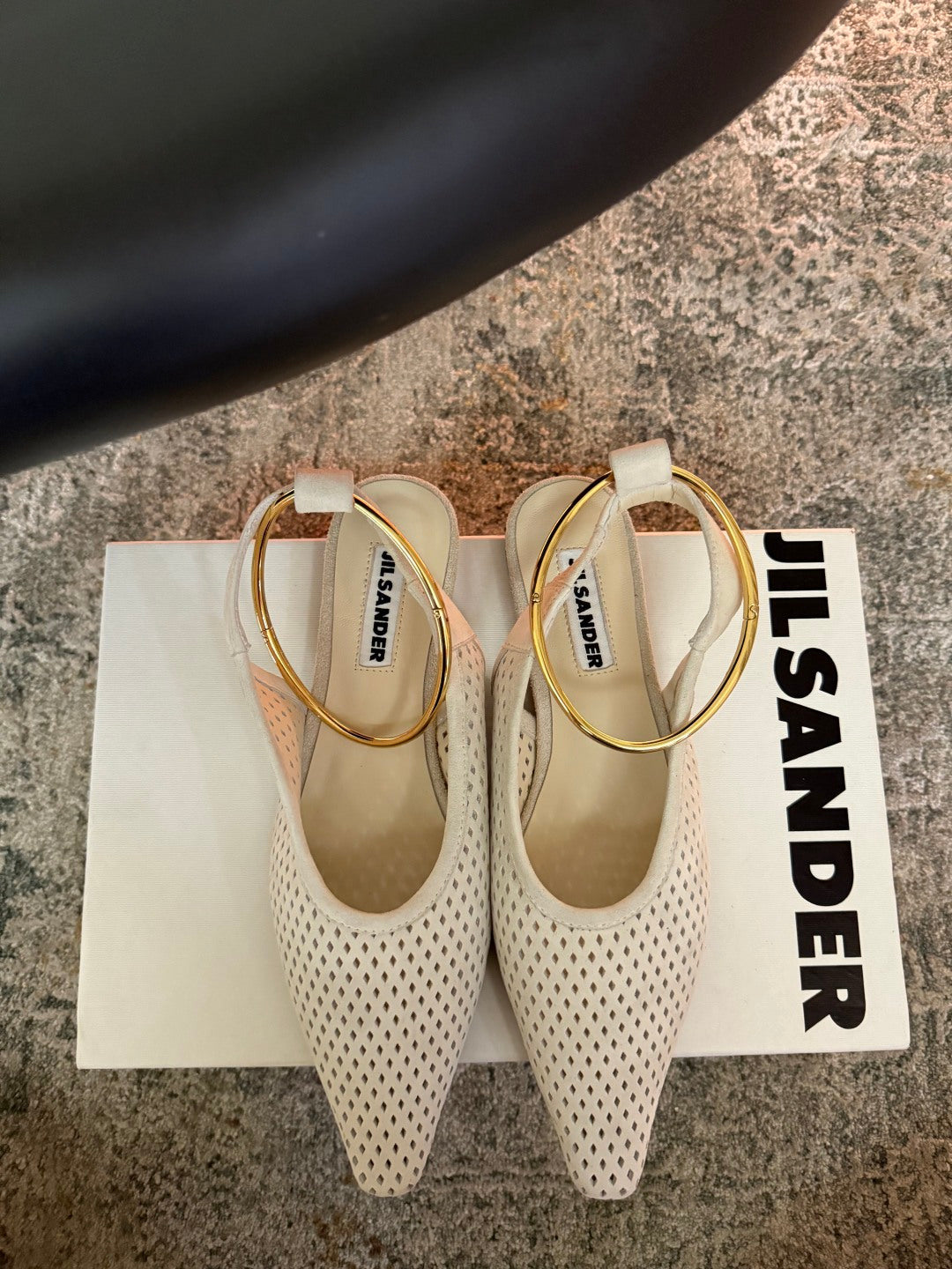 Jil Sander Pointed-Toe Perforated Suede Ballet Flats (Off-White)