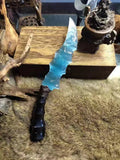 Knapped Stone Knife, Cat's-Eye Stone Knife, Clear-Water Stone Blade, Sky-Blue Gem Blade "Azure Wave Dragon," Blade of the Ocean, Dragon-Crystal Water-Severing Blade.