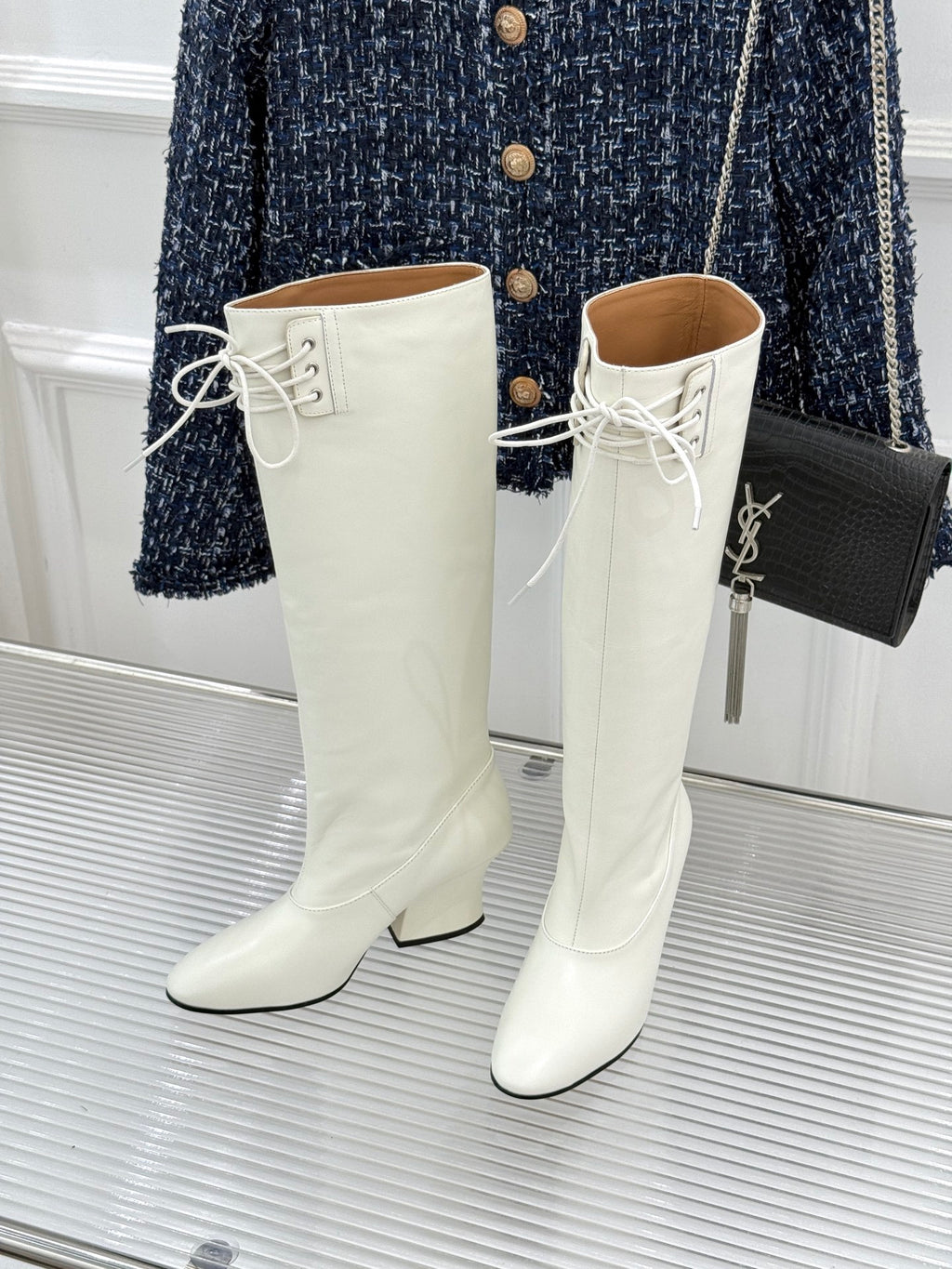 Jil Sander Lace-Up Block-Heel Boots (White)