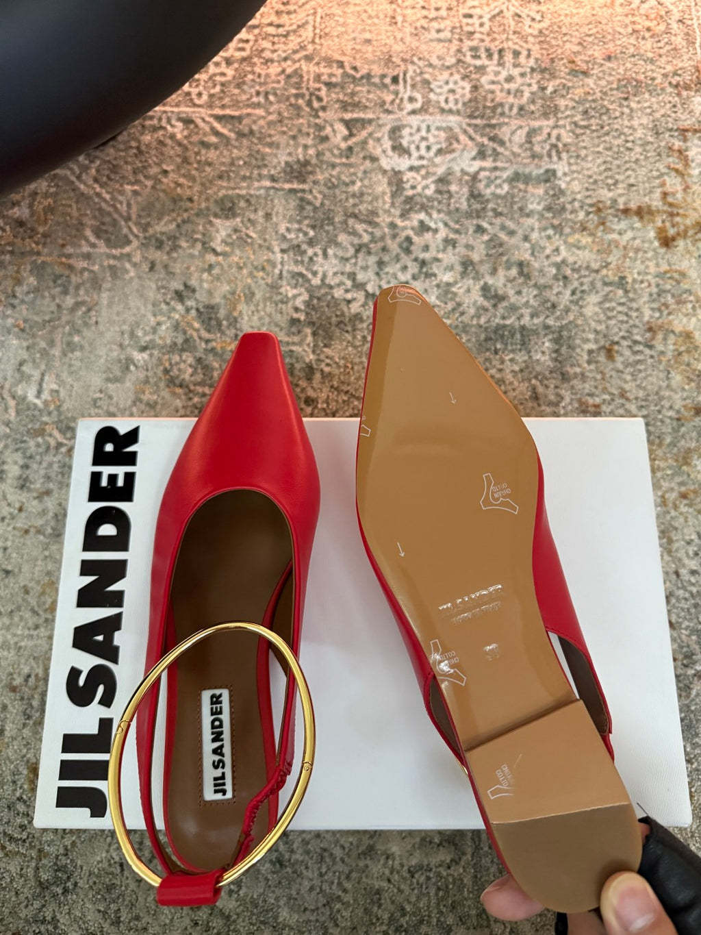 Jil Sander Leather Ballet Flats with Metal Ring (Red)