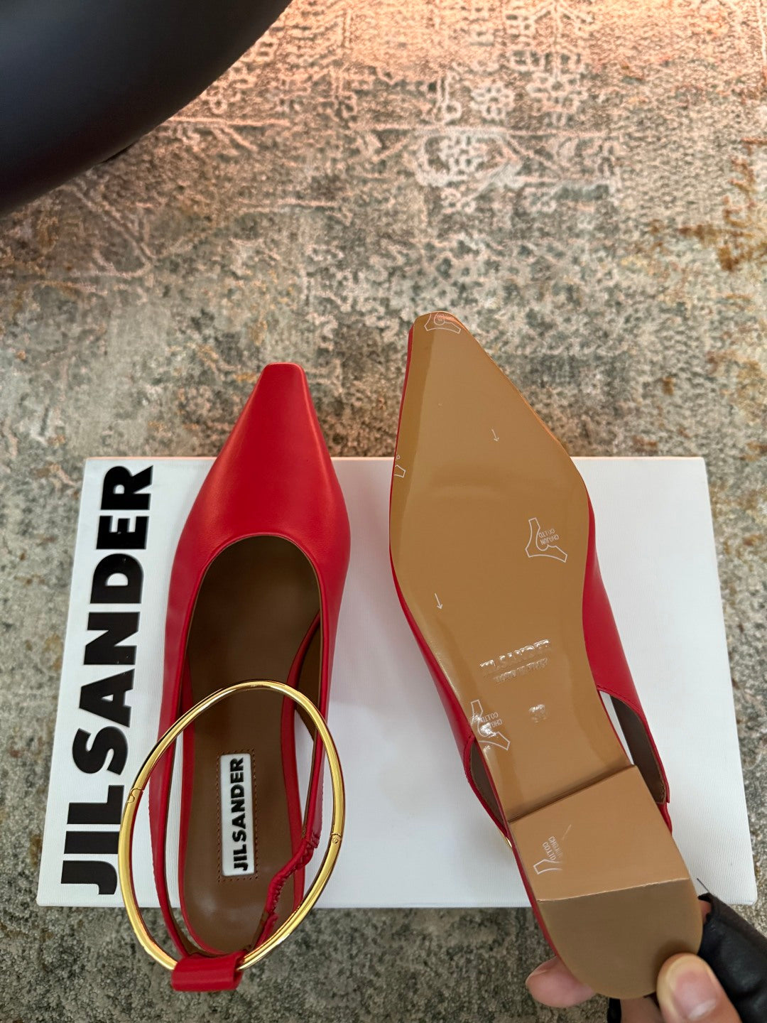 Jil Sander Leather Ballet Flats with Metal Ring (Red)