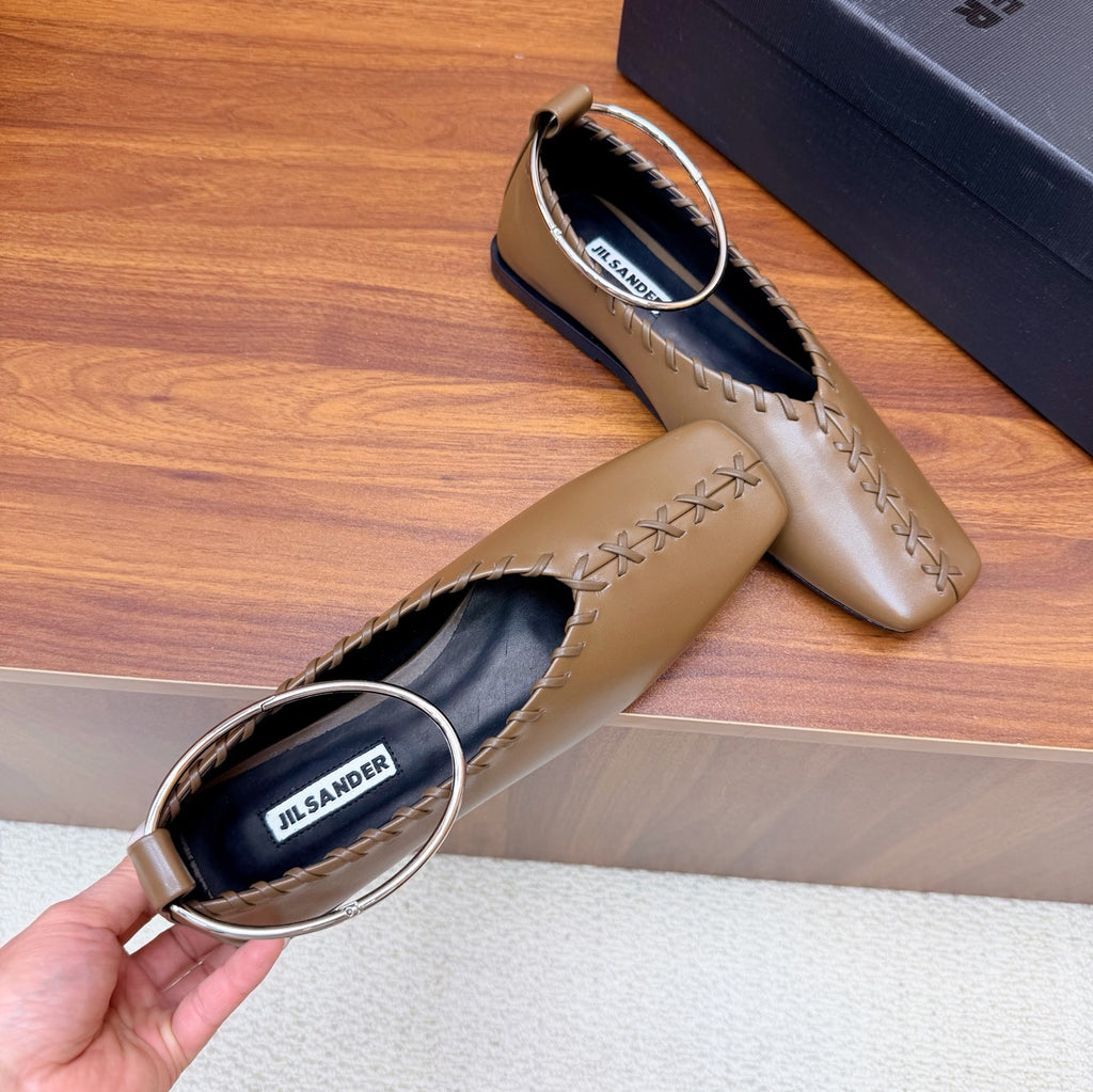 Jil Sander Classic Metallic Ring Ballet Flats (Brown)