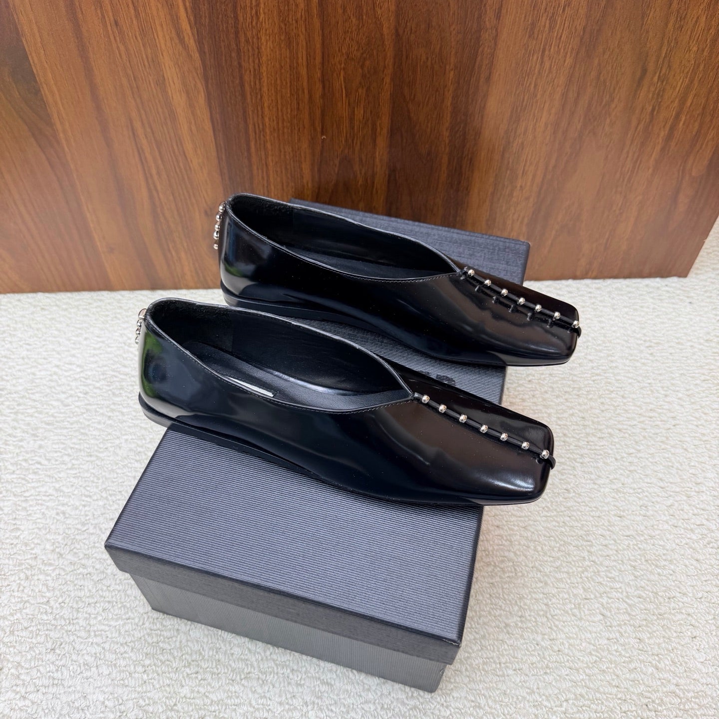 Jil Sander Stud-Embellished Leather Ballet Flats (Black)