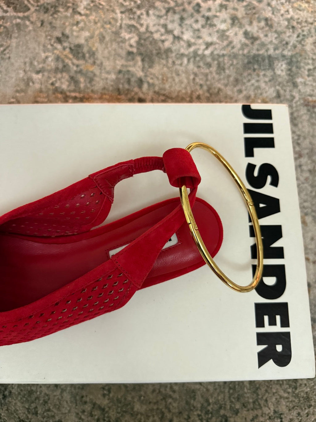 Jil Sander Pointed-Toe Perforated Suede Ballet Flats (Red)
