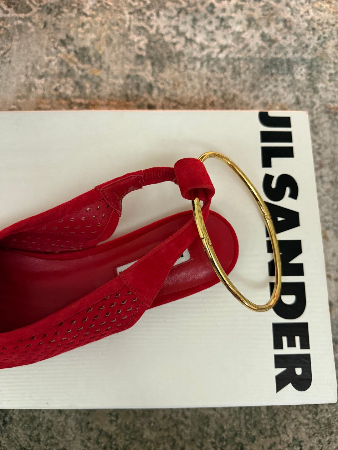 Jil Sander Pointed-Toe Perforated Suede Ballet Flats (Red)