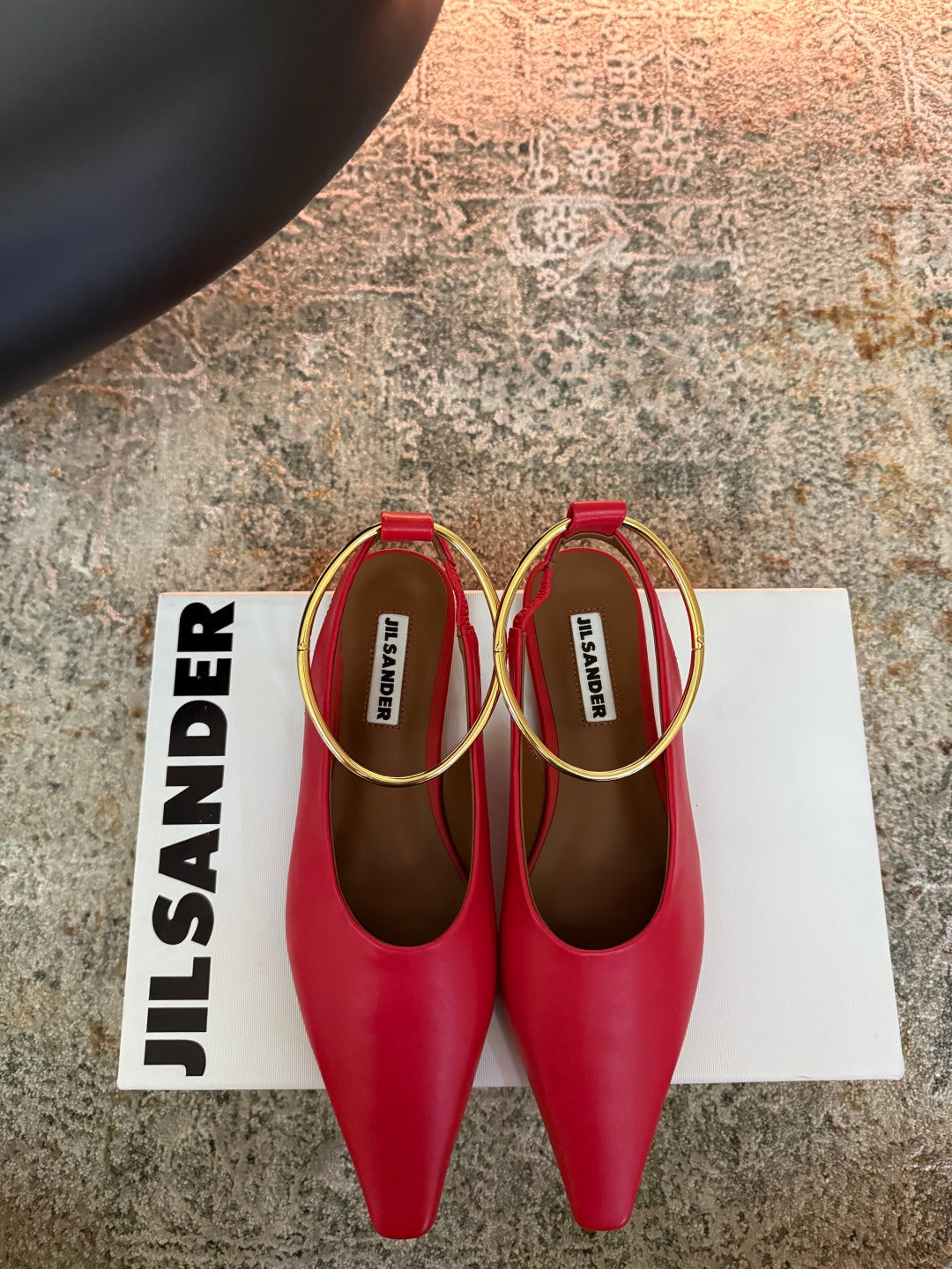 Jil Sander Leather Ballet Flats with Metal Ring (Red)