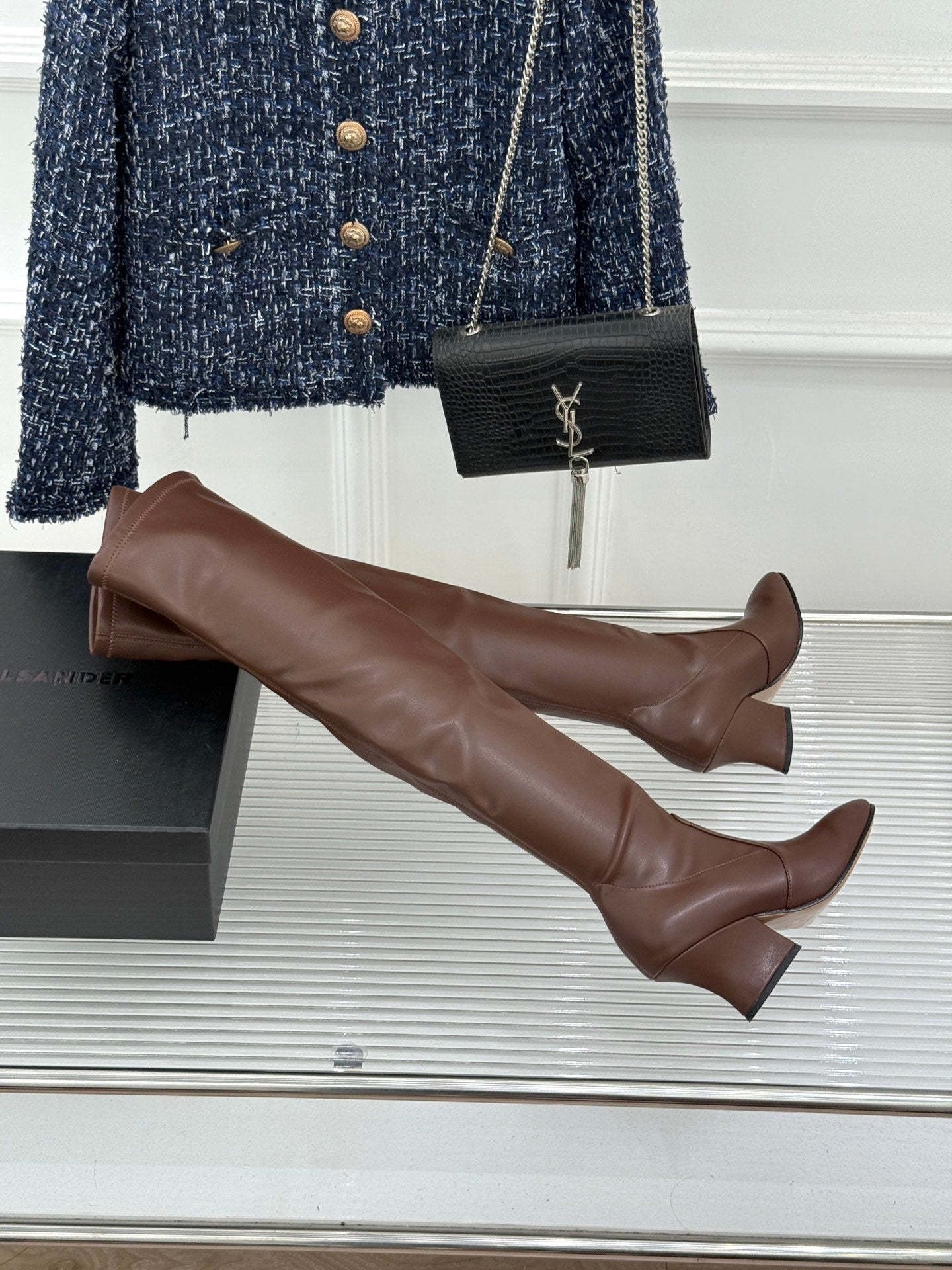 Jil Sander Block-Heel Stretch Boots (Brown)