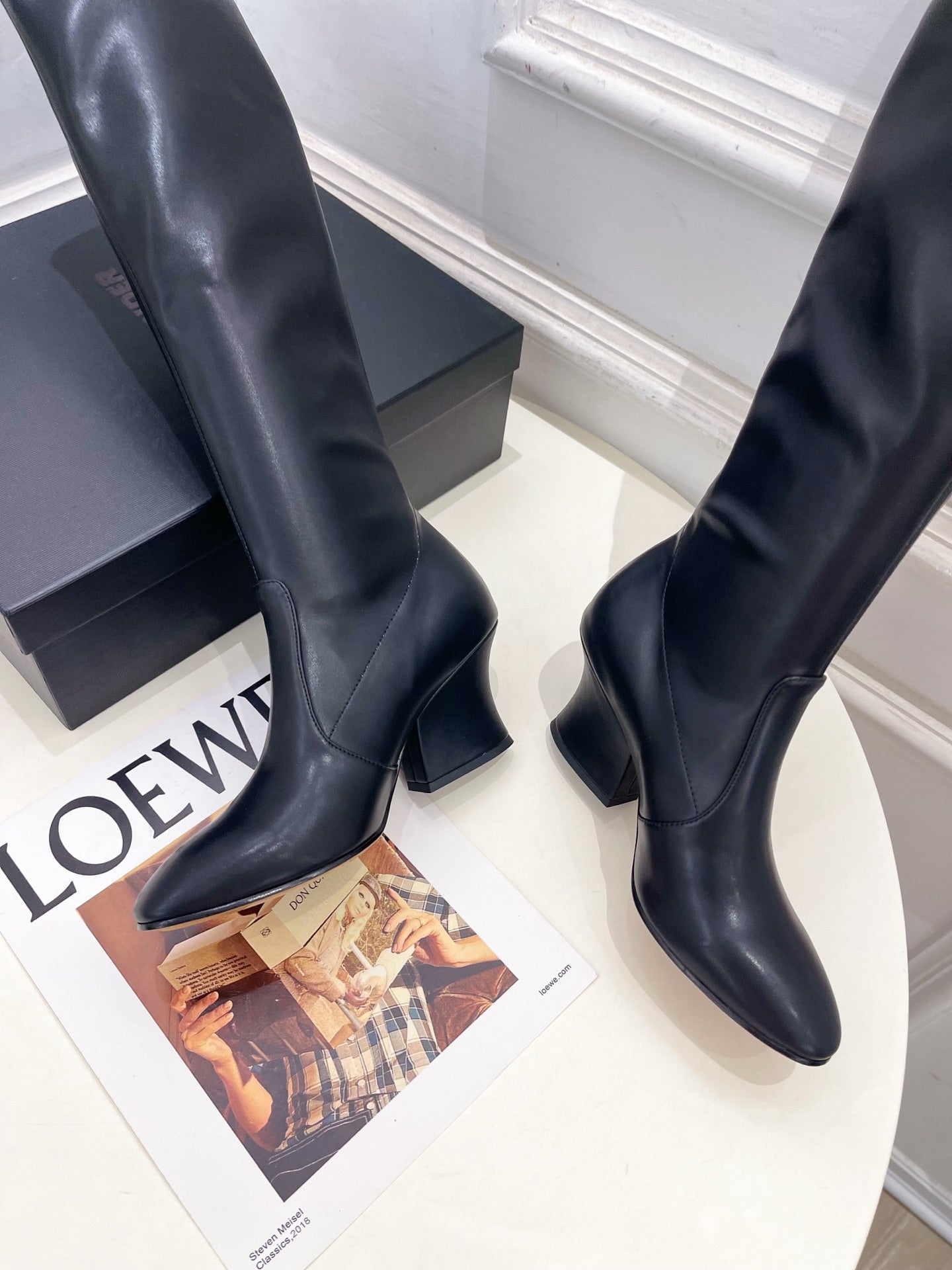Jil Sander Black Minimalist Retro Stretch High-Shaft Boots with Block Heels