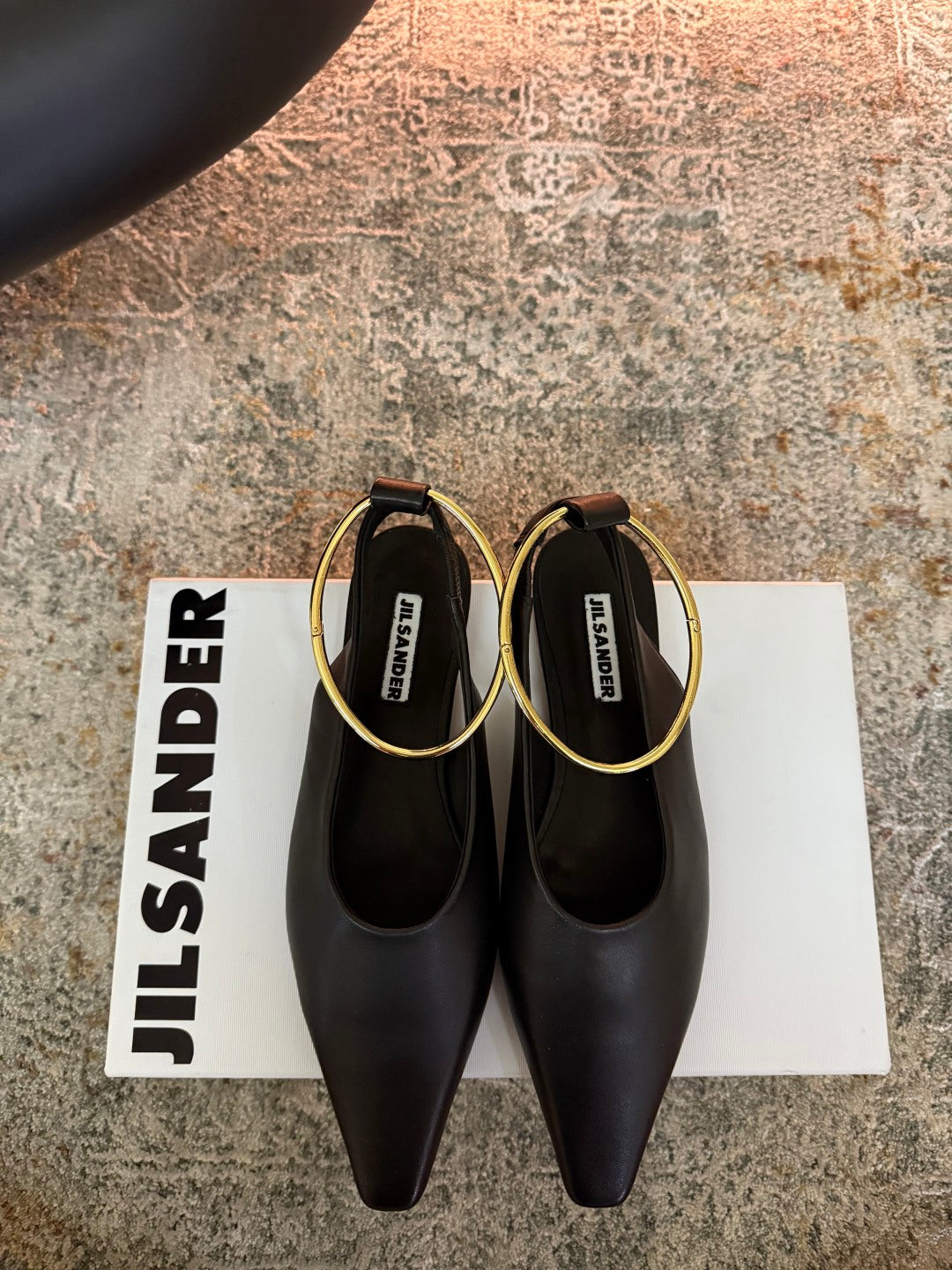 Jil Sander Leather Ballet Flats with Metal Ring (Black)