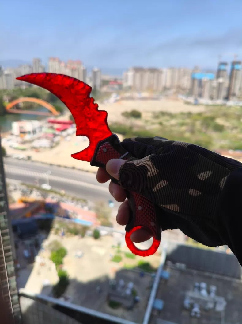 Delta Red Owl Karambit – Red Glaze – One-Piece Stone-Finish Construction