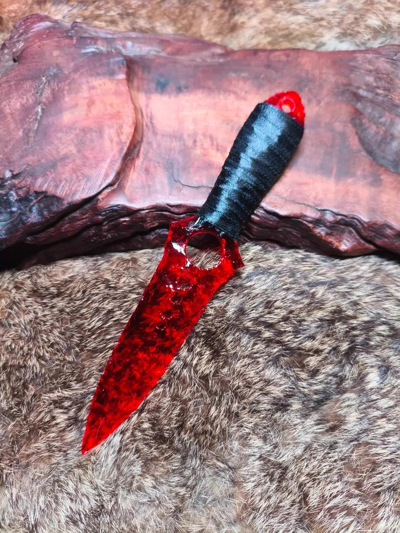 Hand-forged ruby-inlaid stone-style skull dagger (CS-style skull dagger ornament)