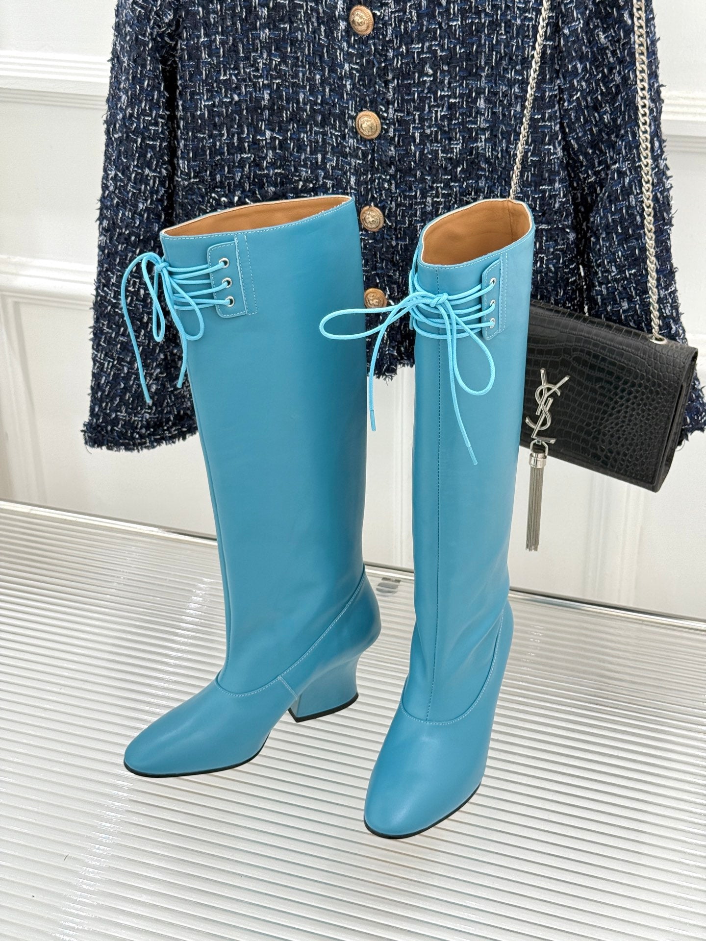 Jil Sander Lace-Up Block-Heel Boots (Blue)
