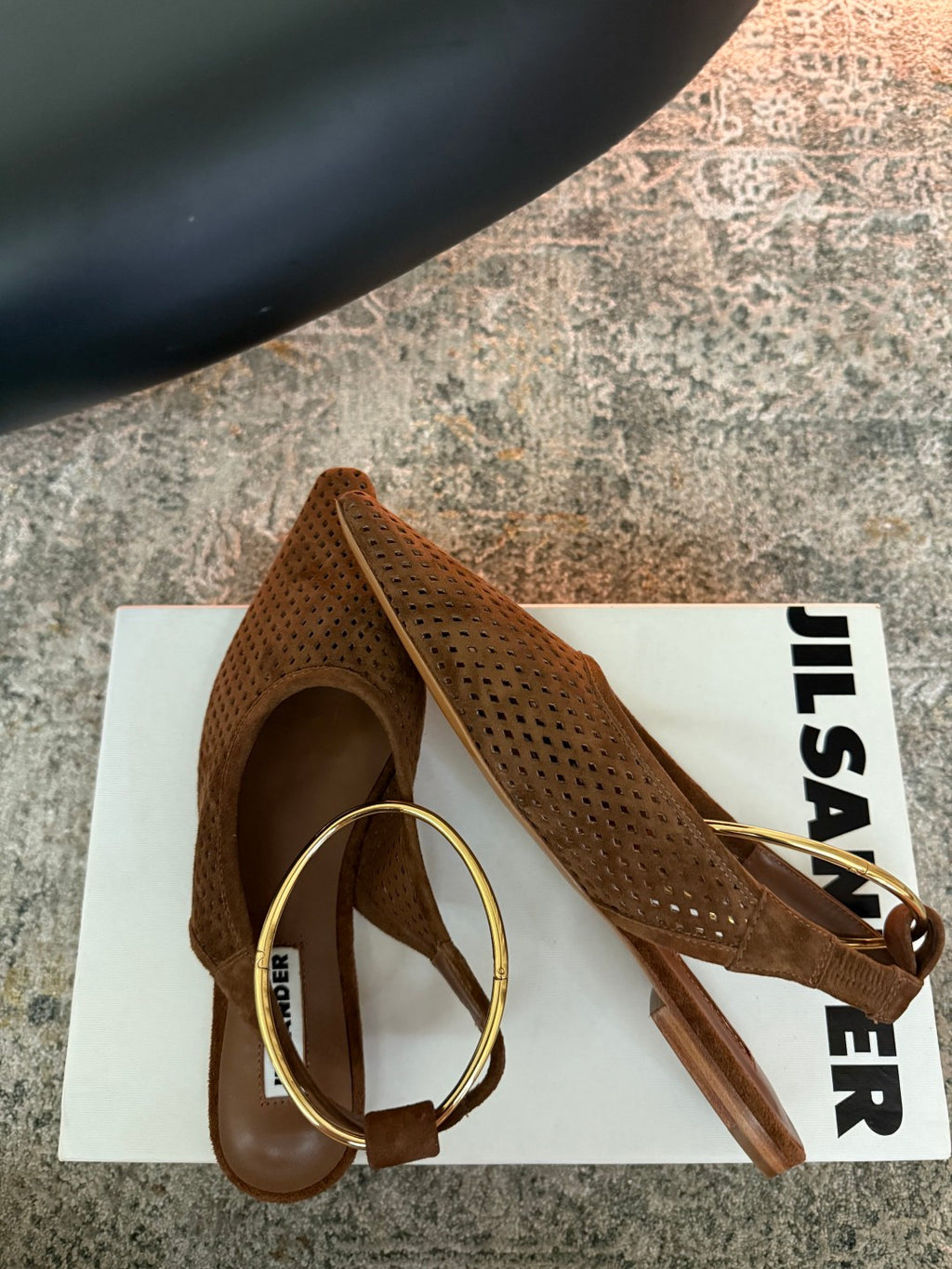 Jil Sander Pointed-Toe Perforated Suede Ballet Flats (Brown)