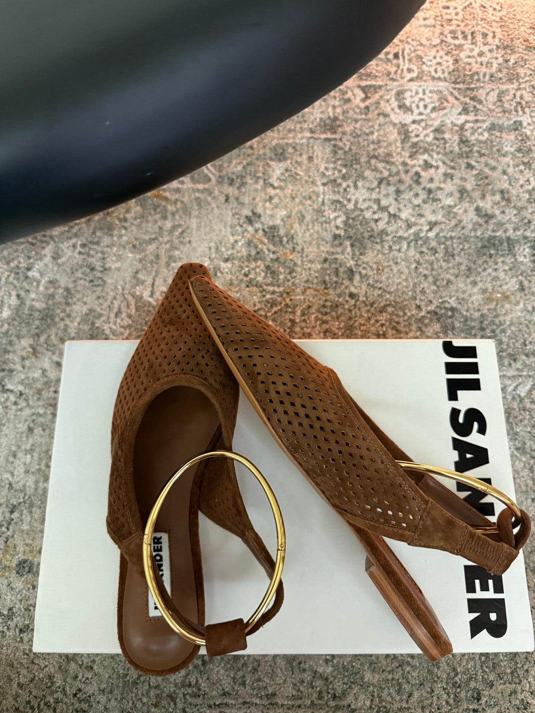 Jil Sander Pointed-Toe Perforated Suede Ballet Flats (Brown)