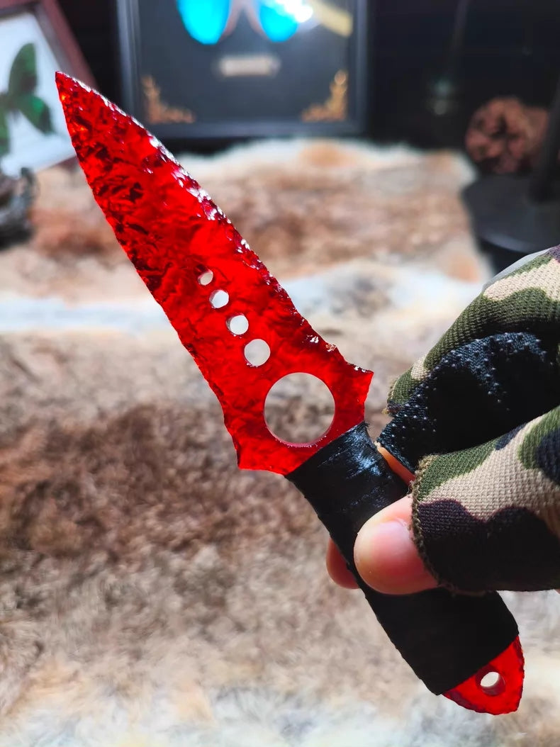 Hand-forged ruby-inlaid stone-style skull dagger (CS-style skull dagger ornament)