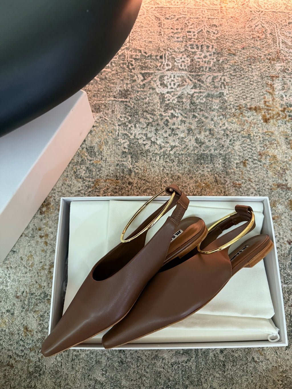 Jil Sander Leather Ballet Flats with Metal Ring (Brown)