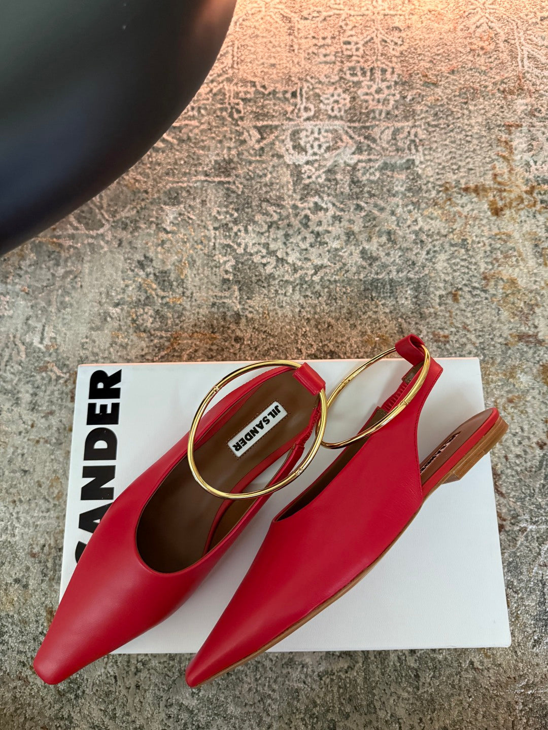 Jil Sander Leather Ballet Flats with Metal Ring (Red)