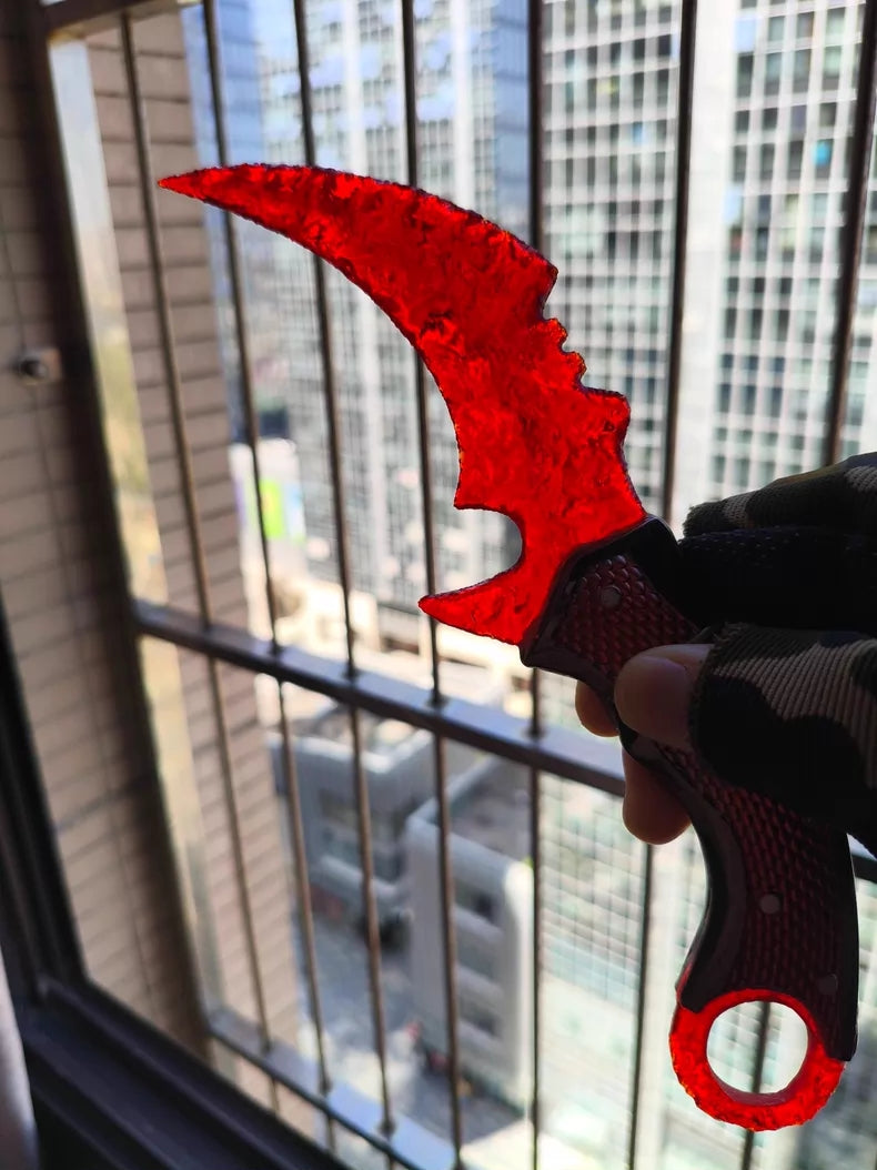 Delta Red Owl Karambit – Red Glaze – One-Piece Stone-Finish Construction