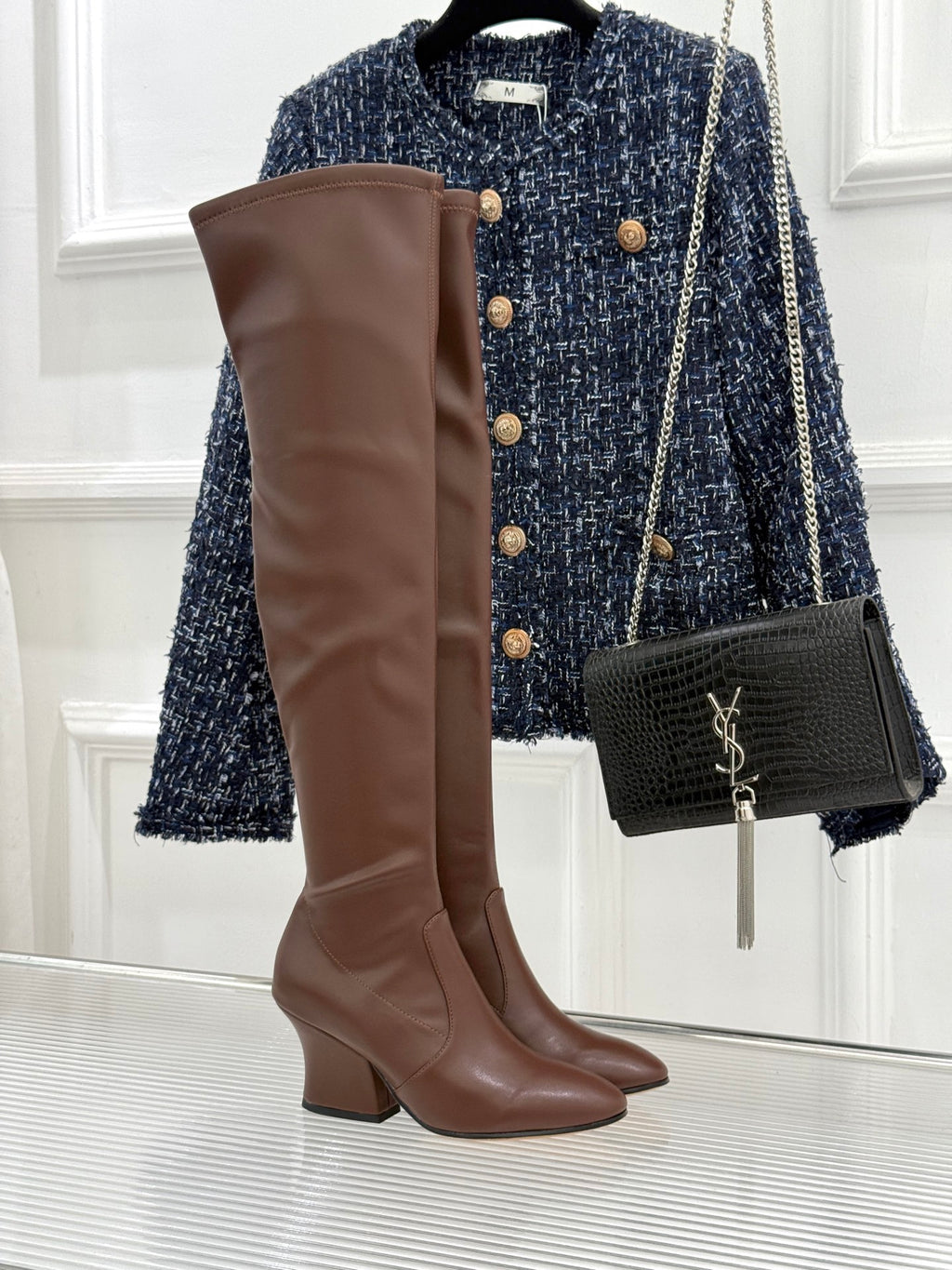 Jil Sander Block-Heel Stretch Boots (Brown)