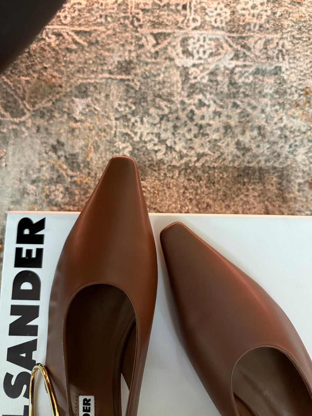 Jil Sander Leather Ballet Flats with Metal Ring (Brown)