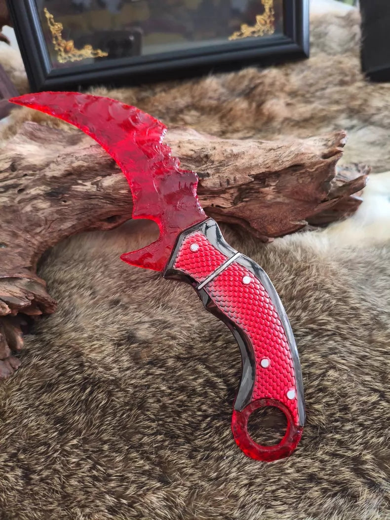 Delta Red Owl Karambit – Red Glaze – One-Piece Stone-Finish Construction